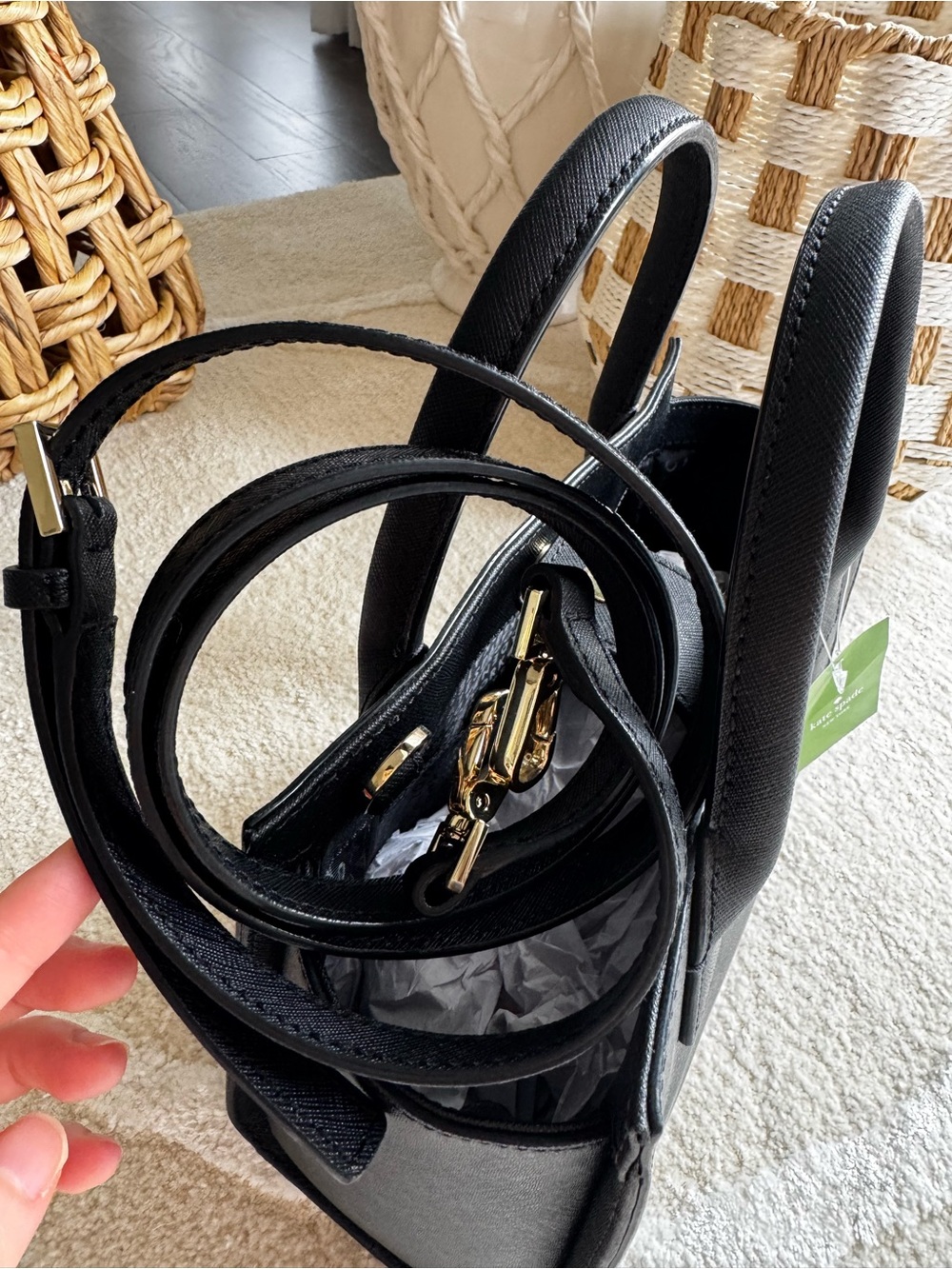 kate spade Black Daisy Appliqué Satchel with White and Yellow Flower - Picture 9 of 14
